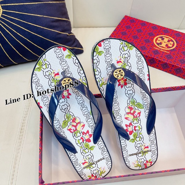 TORY BURCH2021年夏季新款女款坡跟人字拖TB官方春夏季主打款女士人字拖 dx2369